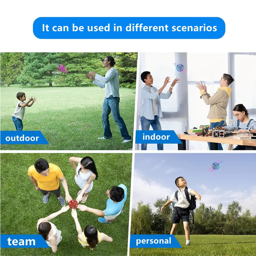 Scenarios of people using a product outdoors and indoors, with text indicating use in different contexts.