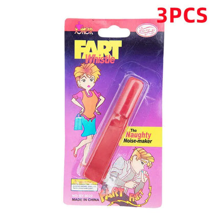Packaged fart whistle with cartoon character on a white background
