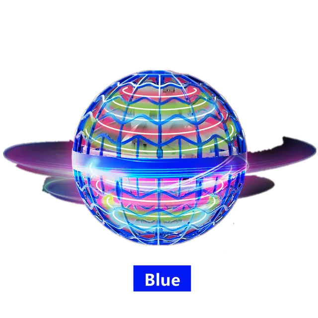Colorful glowing sphere with a blue label on a white background