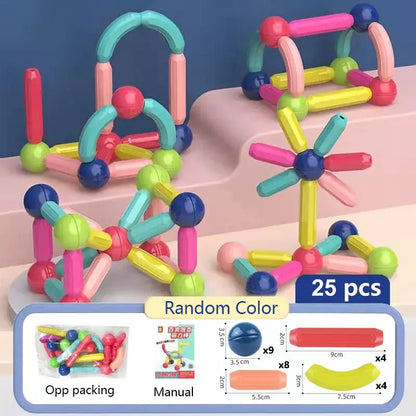 Colorful magnetic building toy set with packaging on a blue background
