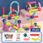 Colorful magnetic building toy set with packaging on a blue background