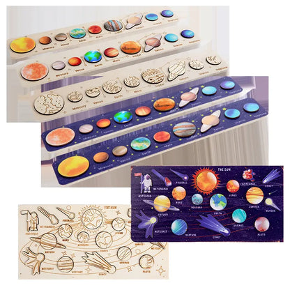 Set of solar system-themed bookmarks with illustrations of planets and stars.