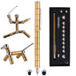 Gold pen with interchangeable components and packaging on a white background