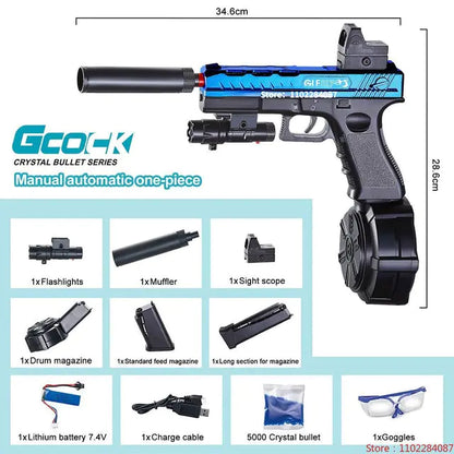 Glock crystal bullet series air gun with accessories on a white background