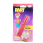 Fart whistle packaging with cartoon character on a purple background