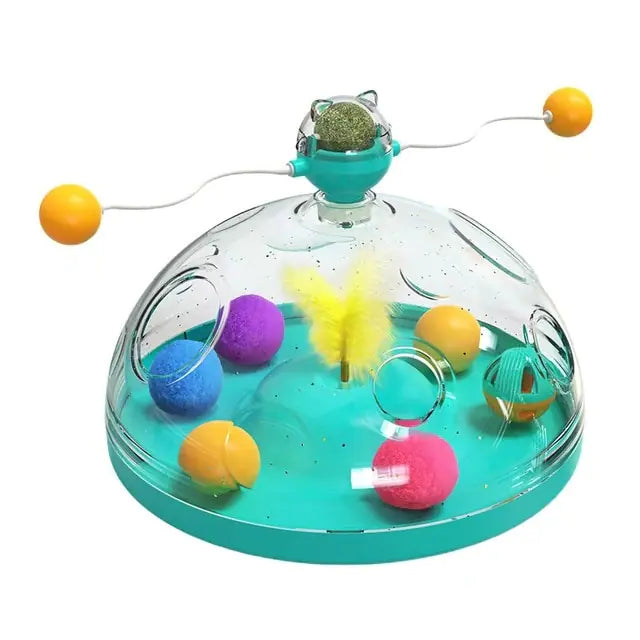 Cat toy with colorful balls and a transparent dome 