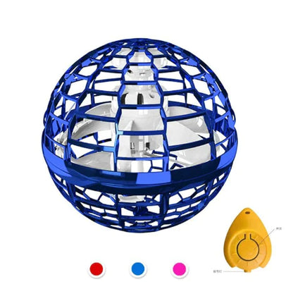 Blue spherical toy with a remote control on a white background