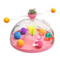 Cat toy with colorful balls and a transparent dome on a white background
