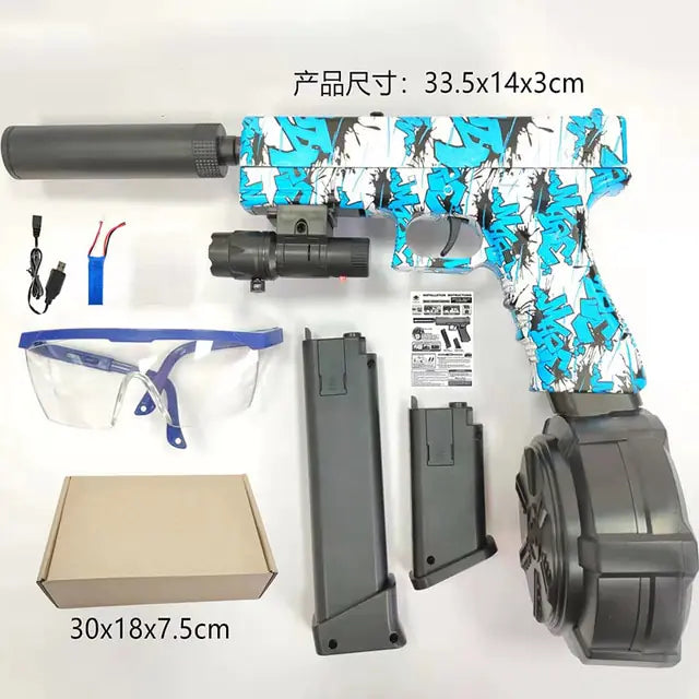 Toy gun with accessories on a white background