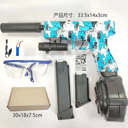 Toy gun with accessories on a white background