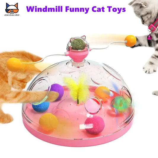 Cat toy with colorful balls and a windmill mechanism