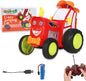Toy car with remote control, battery, and packaging on a white background