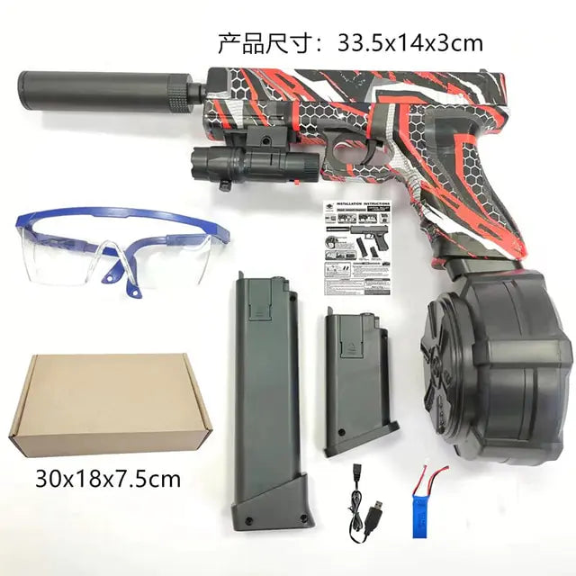 Airsoft gun with accessories on a white background