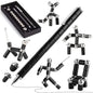 Black and silver magnetic building pen with various configurations on a white background